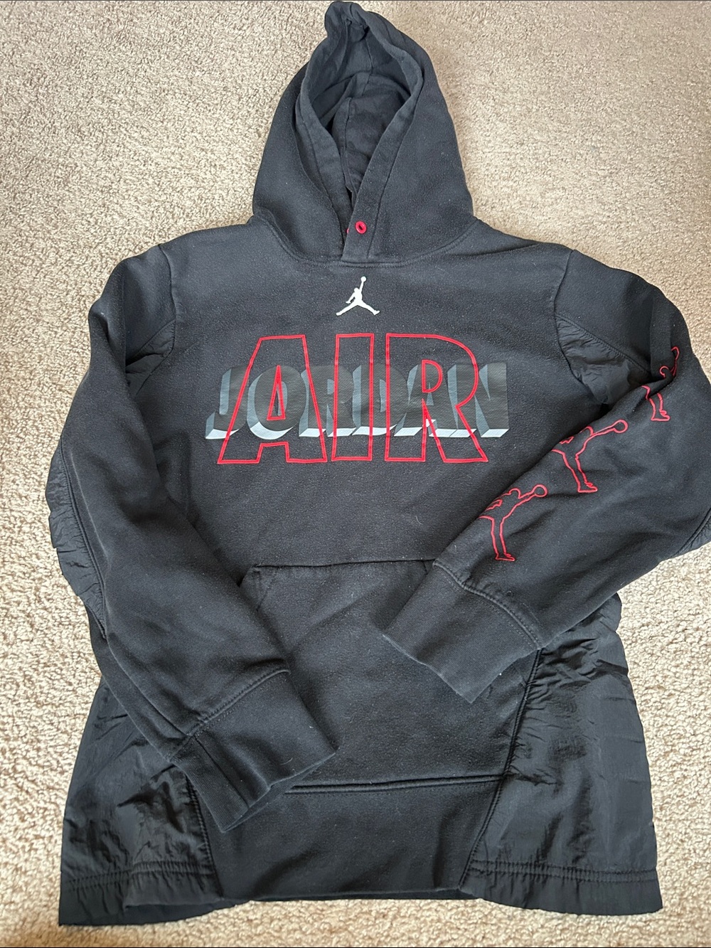 Jordan Black Hoodie with Red and White AIR Graphic